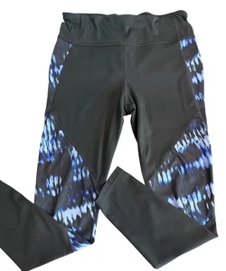 GAP FIT Gfast Size Medium True Black & Blue Tie-Dye Drawstring Active Leggings - Picture 1 of 10