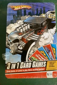 Mattel Hot Wheels 3 in 1 Card Games Turbo Duel, High Octane, Auto Ambush Tin NEW - Picture 1 of 2