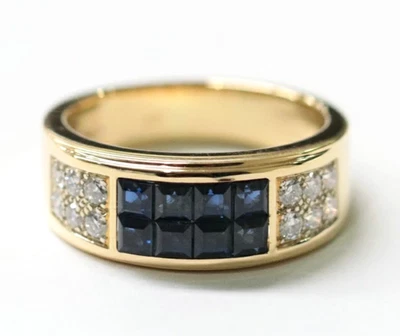 Anillo Cartier Vintage Diabolo Diamante Zafiro Azul Oro Amarillo 18k Talla 57 EE. UU. 8 Foto 1 de 4
