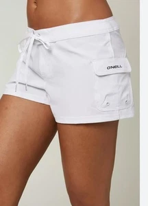 O'Neill Board Shorts Women 5 White Cargo Pocket Surf Embroidered Drawstring - Picture 1 of 6