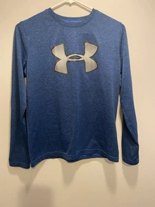 Under Armour YXL Youth X- Large Blue Logo Long Sleeve Loose Heatgear Shirt Top - Picture 1 of 3