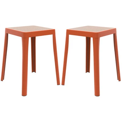Tresse Stackable Square Plastic Dining Stool with Wicker Top Set of 2 - Image 1 of 4