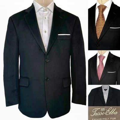 Tasso Elba Cashmere Blazer Coat Men 40S  Black  SB 2B 100%Cashmere Jacket preppy - Image 1 of 4