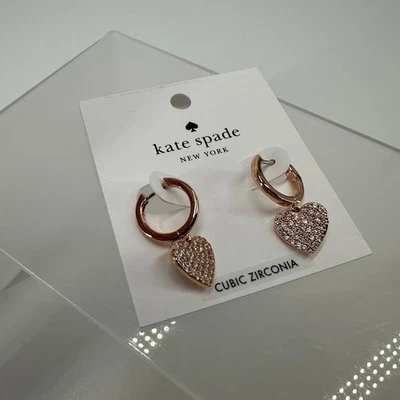 Kate Spade New York Rose Gold Silver Pave Heart Dangle Drop Earrings - Image 1 of 4