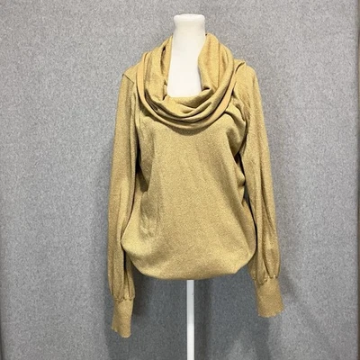 Свитер женский Victor Costa размер L металлический золотой воротник-капот люрекс с рукавами-затяжками винтажный - Изображение 1 из 4