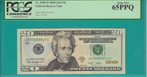 2009 $20 Low Serial Number/Birthday Serial Number 00000810 August 10 PCGS 65PPQ - Picture 1 of 2