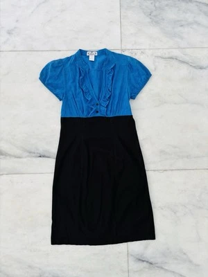 Y2K Vintage Trixxi Dress Womens Blue Black Empire Waist Cotton Juniors 9 Office - Image 1 of 4