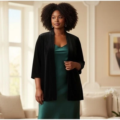 Dressbarn Womans Top 1X Black Velvet Open Layer Evening Cocktail Whimsigoth - Image 1 of 4