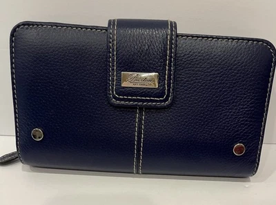 Бумажник кожаный Buxton складной женский темно-синий подлинный на молнии застежка чековая книжка EC - Изображение 1 из 4