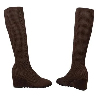 EILEEN FISHER Kasana Tall Wedge Stretch Knit Socks BOOTS 8.5 Chocolate Brown NEW - Image 1 of 4