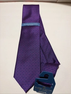 Corbata Haines & Bonner 100 % seda hecha a mano - Hermosa impresión púrpura - Nueva con etiquetas Foto 1 de 4