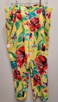 Lauren Ralph Lauren Women's Size 16W Yellow Linen Floral Pants Cropped Pants  - Image 1 of 4