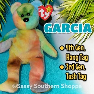 ☮️ 1996 GARCIA Tie-Dye BEAR Ty Beanie Babies 4th Gen Hang & 3rd Gen Tush *MWMT* - Picture 1 of 4