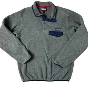 Patagonia Womens Synchilla Fleece Jacket Gray Navy Waist Length Snap Collar S - Picture 1 of 8