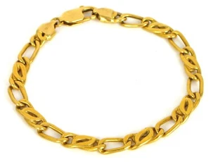 VINTAGE BEAUTIFUL 18K YELLOW GOLD FIGARO CHAIN LINK BRACELET 7.5" LONG 8.75G ! - Picture 1 of 2