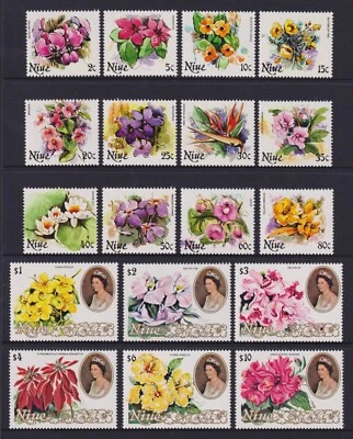 Niue SG 381/410 - 1981 1st Series Set of 18 Flower Stamps XF MUH - A7 - Image 1 of 2