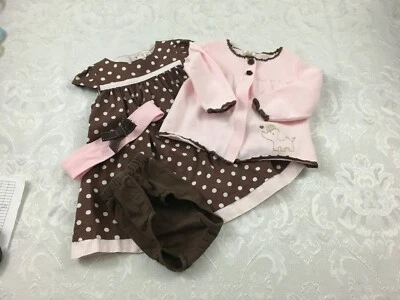 Ropa Vintage Niñas 4 Piezas Carters Rosa y Marrón Vestido Suéter Diadema Braguita Foto 1 de 4