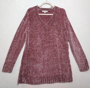 Orvis Chenille Sweater Sz XL Mauve V-Neck Long Lines Soft Waisted Pullover Rose - Picture 1 of 13