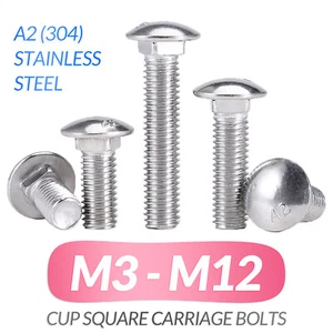 A2 STAINLESS STEEL CUP SQUARE SCREWS BOLTS CARRIAGE BOLT M3 M4 M5 M6 M8 M10 M12 - Picture 1 of 96