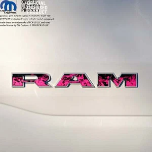 RAM Door x2 Emblem Overlay Decals Pink FIRE FLAMES Fits 2019-2026 RAM Trucks - Picture 1 of 6
