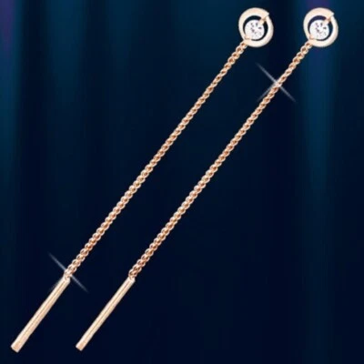 Small threader CZ earrings russian rose gold 585 /14k NWT new - Image 1 of 2