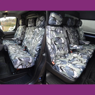 Peugeot Expert Crew 2016+ Front 3 and Rear 3 Waterproof Grey Camo Seat Covers - Image 1 of 4