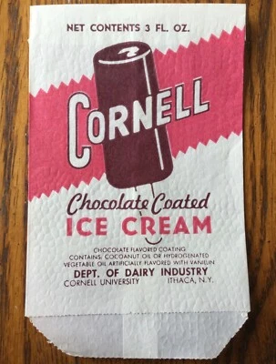 Vintage 1950's Cornell University Dairy Ice Cream Bar Wrapper Bag Ithaca NY NOS! - Image 1 of 2