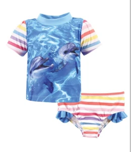 Hudson Baby Infant Girl Swim Rashguard 2-Piece Set Girl Dolphin 18-24M [B55] - Picture 1 of 4
