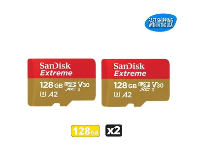 Sandisk 128GB Extreme MicroSD Memory Card GoPro MAX HERO9 HERO8 HERO7 Black (2) - Image 1 of 2