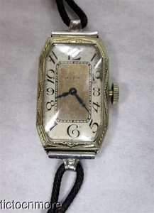 ANTIQUE 14K GOLD ART DECO ELGIN BORDER DIAL LONG OCTAGON ETCHED CASE WATCH - Picture 1 of 13