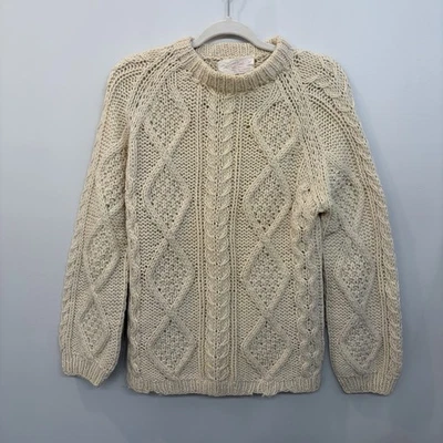 Vintage Fisherman Wool Sweater Cableknit Cream Chunky Knit 60s 70s   80s  - Image 1 of 4