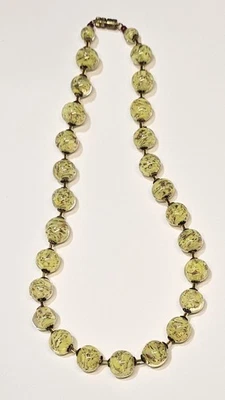 Vintage Murano Glass Bead Necklace With Gold And Green Swirls 16". - Image 1 of 4
