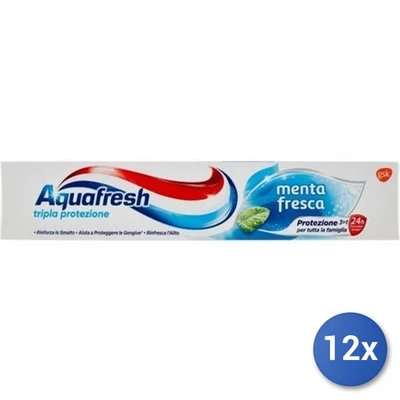 12x Bundle Aquafresh Dentifricio Ml 75 Tripla Protezione Menta Fresca - Image 1 of 3