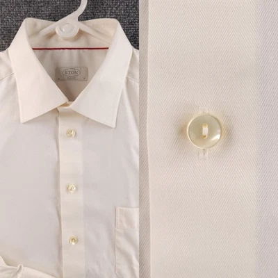 Eton Herringbone Classic All Cotton 17 Ivory Convertible Cuff Pocket Button Up - Image 1 of 4