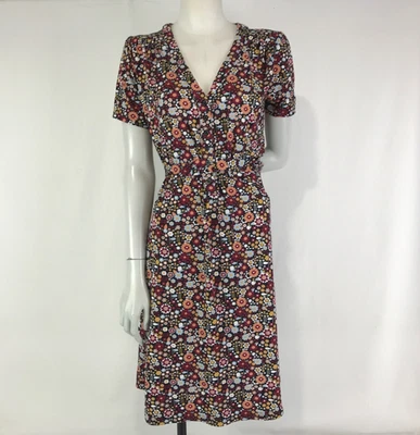 Joanie Dress Black Size 8 Brown Tan Floral Retro A Line Stretch 60s 70s Stretch - image 1 of 4