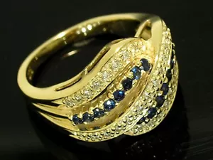 R110- REAL 9ct Solid Gold NATURAL Sapphire & Diamond HEAVY Ring size N - Imagen 1 de 4