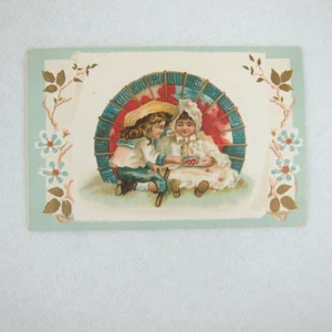 Victorian Trade Card Lion Coffee Woolson Spice Boy Girl Parasol Cherries Antique - Picture 1 of 14