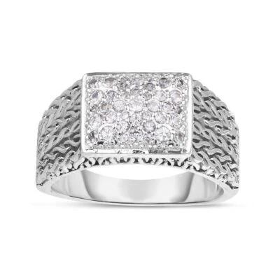 Anillo tejido rectangular de plata de ley con zafiro blanco joyería fina Foto 1 de 2