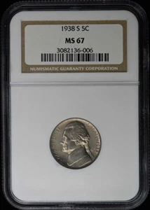 1938-S Jefferson Nickel 5C NGC MS67 - Picture 1 of 2