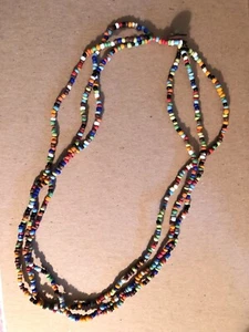 25” African Colored Beaded Triple Strand Ethnic Necklace w/ Button Loop Closure - Picture 1 of 4