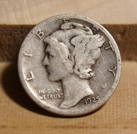 1925 S US Mercury Silver Dime 10C VG (INV J) Cover