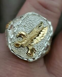 NWT MEN'S EAGLE RING - Sterling & 12K yellow gold Size 14