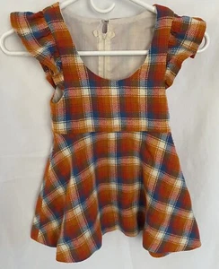 Vtg Youth Wool School girl Plaid Dress W Belt 1960s 50s 60s Young Girl Orange - Picture 1 of 9