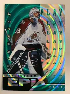 Patrick Roy -Colorado Avalanche- 1997-98 Pinnacle Epix PLAY EMERALD Parallel #E7 - Picture 1 of 3
