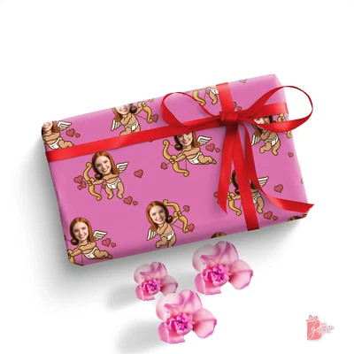 个性化礼品包装纸卷情人节带照片脸丘比特 — 第 1/4 张图片