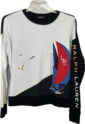 Sudadera para mujer Ralph Lauren negra de algodón calce relajado talla L venta al por menor $110 Foto 1 de 4
