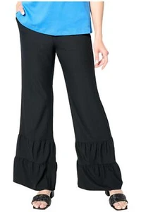 Isaac Mizrahi Live! Women's Stretch Woven Crepe Wide Leg Pants Black - Picture 1 of 1