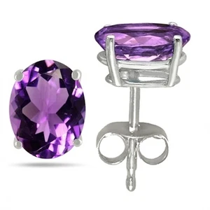 8x6 Oval Shape Amethyst Earrings in 14k White Gold - Picture 1 of 2