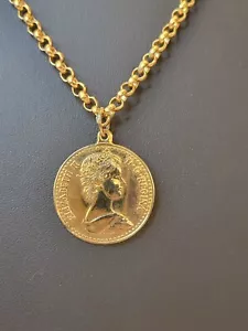 Vintage Halskette goldton Münze Medaillon Königin Elizabeth II D G Regina - Bild 1 von 9