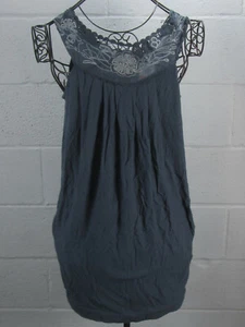 BCBG Max Azria Blue Stone Crochet Floral Sheer Inset Embroidered Tunic S $186 - Picture 1 of 7